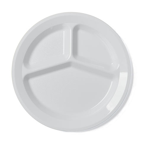 Cambro Camwear® Polycarbonate 3 Compartment Plate 9" - White 93CW148 1