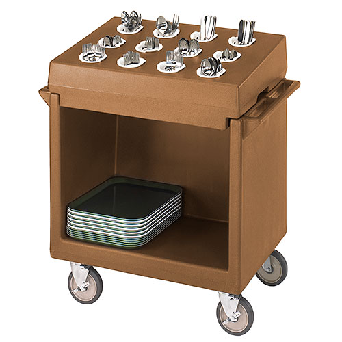 Cambro Tray & Dish Cart w/ Cutlery Rack - Coffee Beige TDCR12157