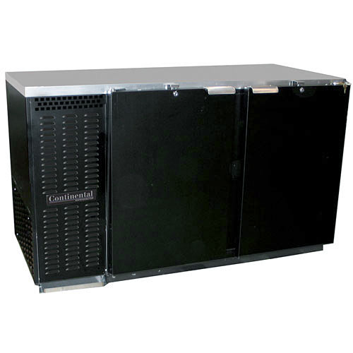 Continental Refrigerator Back Bar Cooler Solid Door Black Finish 2 section- 59" BBC59