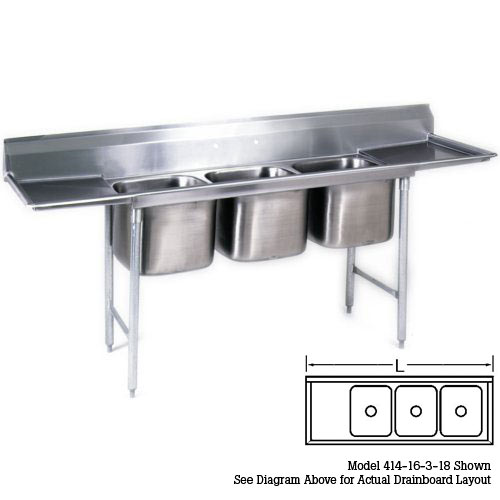 Eagle 3-Compartment Sinks 22"- Left Drainboard 414-22-3-18L