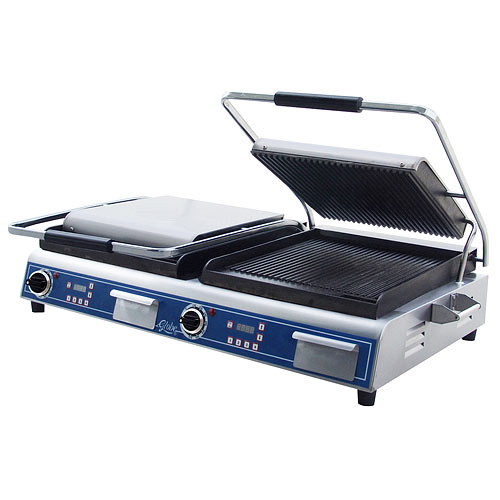 Globe Deluxe 14" Double Sandwich Grill w/ Grooved Plates GPGDUE14D