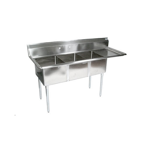 John Boos Stainless Steel Three Compartment Sink 18" x 18" x 12" w/ 18" right drainboard E3S8-18-12R18-X