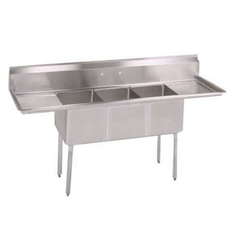 John Boos Stainless Steel Three Compartment Sink  w/ 2 24" drainboards E3S8-24-14T24-X